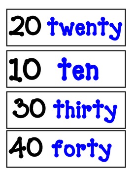 Preview of Friendly Number Words Poster-Blue and black