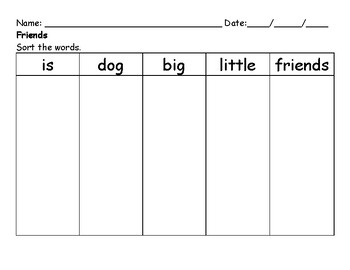 Preview of Friends (Getting Started Lesson 4) - Sort the Words by Font Worksheet