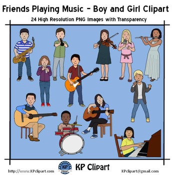Preview of Friends Playing Music Boy and Girl Clipart