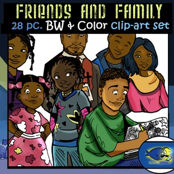 Preview of Friends and Family: 28 pc. Clip-Art Set (BW and Color)