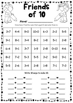 Friends of 10 printable by Miss Beck | Teachers Pay Teachers