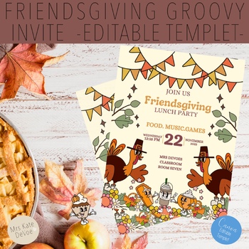 Preview of Friendsgiving Invitation used w/ Retro Groovy Clipart | Editable Canva Template