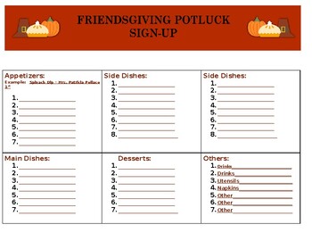 Preview of Friendsgiving or Friendsmas potluck sign up for staff