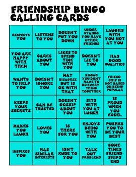 Friendship bingo for Preschool class to year 4 and from year 3 to year 9