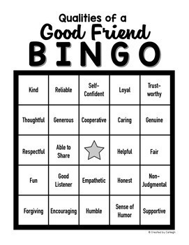 Friendship Bingo And Worksheet By Created By Carleigh Tpt