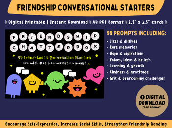 Preview of 90 Conversational Starters | Friendship Ice-Breaker | Social Skills Building