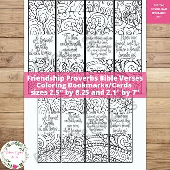 Preview of Friendship Proverbs Bible Coloring Bookmarks KJV Scripture Christian Cards Craft