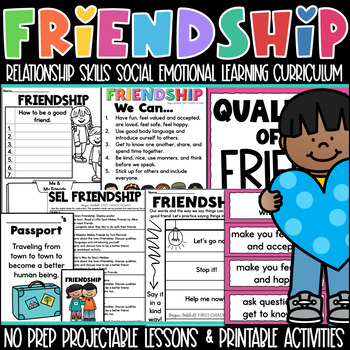 Preview of Friendship Social Emotional Learning Character Education SEL K-2 Curriculum 