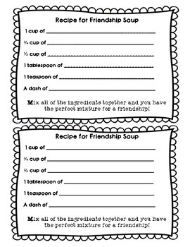 Friendship Soup Recipe Cards by One Creative Counselor | TpT