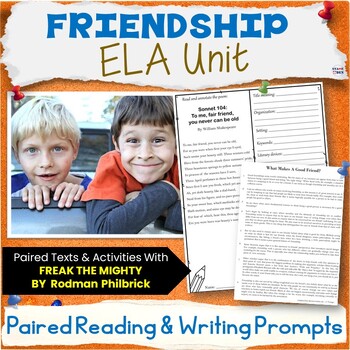 Preview of Friendship Unit - Middle School ELA Paired Reading Activities, Writing Prompts