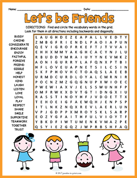 FRIENDSHIP Word Search Puzzle Worksheet Activity by Puzzles to Print