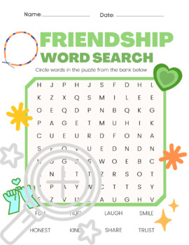 Preview of Friendship | Word Search | Back to School | Colored / B&W | Morning Work | 