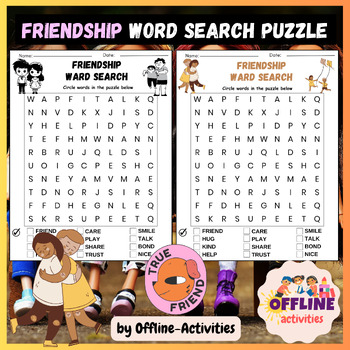 Friendship Word Search Puzzle Worksheet Activity by Offline-Activities