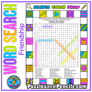 Preview of Friendship Word Search Puzzle with Coloring | Search, Color, Doodle | SEL Puzzle