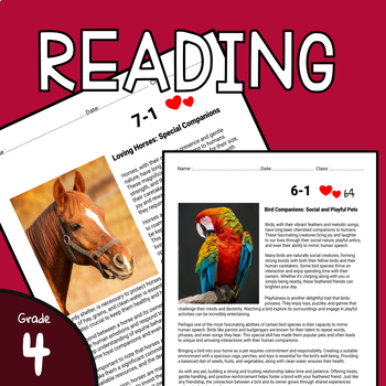 Preview of Friendship with Animal Companions: 4th Grade Reading Comprehension Passages