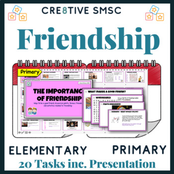 Preview of Friendships and Friends Elementary Monthly Task Card Pack