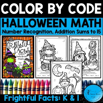 Preview of Halloween Math Color By Number Code Worksheets: Addition to 15 Coloring Pages