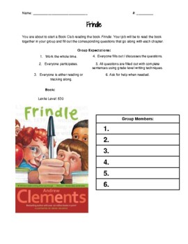 Preview of Frindle Chapter By Chapter Book Club Guiding Questions