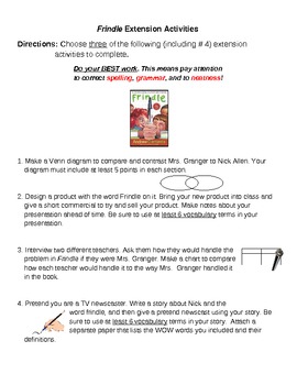 Preview of Frindle Extension Activities