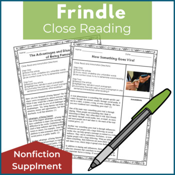 Preview of Frindle Novel Study Supplement - Nonfiction Close Reading Passages