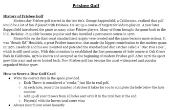Preview of Frisbee Golf Rules / Study Guide 