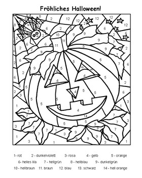 Fröhliches Halloween Jack O'Lantern/Spider Color Sheet German by Sra Madame