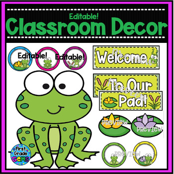 Frog Classroom Theme Packet - Bulletin Boards, Printables, Name Tags