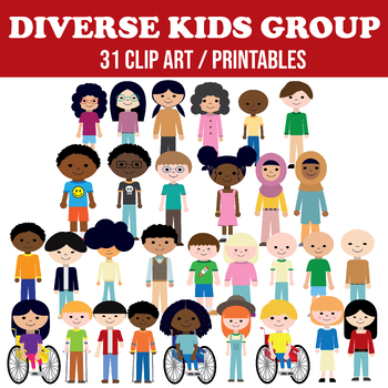 Preview of Diverse Kids / Adults - Clip Art / Printables - 32 Images / Printables