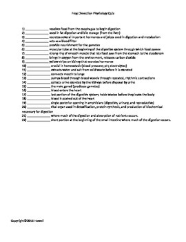 virtual frog dissection worksheet answer key