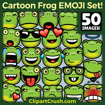 Preview of Frog Emoji Clipart Faces / Frog Cartoon Toad Emojis Emotions Expressions