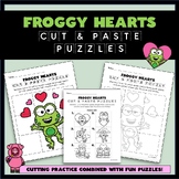 Frog Hearts Cut & Paste Puzzles - Valentine's Day Leap Yea