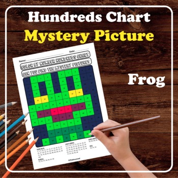 Preview of Frog Hundreds Chart Mystery Picture No Prep Place Value Color by Number Animal