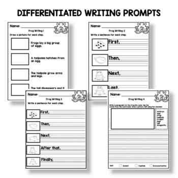 Frog Life Cycle Worksheets Differentiated Sequencing, Writing, Vocabulary