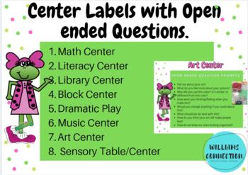 Preview of Frog Street Center Labels with Open-Ended Question Prompts with Pictures