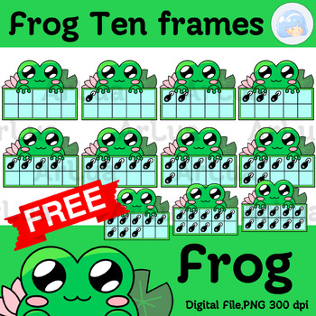 Preview of Free Frog Ten frames template, Frog Ten frames clipart