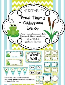 Preview of Frog Theme Classroom Decor - EDITABLE!