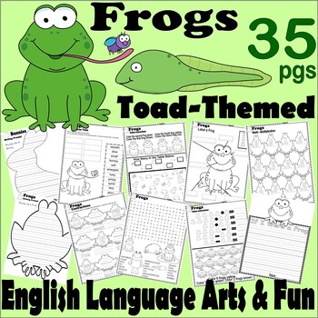 Preview of Frog Theme NO PREP Worksheets Writing Craft Activities Math ELA Spring Toad