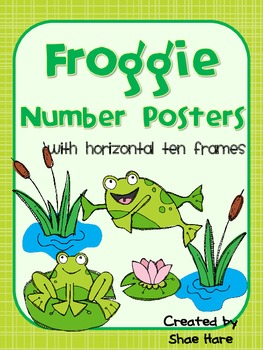 Preview of Frog Themed Classroom Number Posters Frog Pond with Horizontal Ten Frames