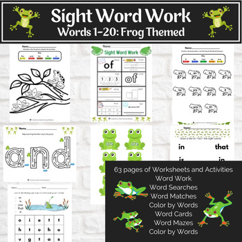 Preview of Frog Themed Sight Word Worksheets, Activities, and Games: Fry 1-20