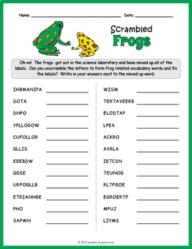 Frog Word Scramble FUN by Puzzles to Print | Teachers Pay Teachers
