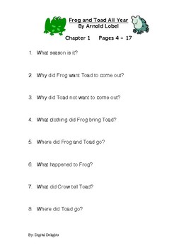 Frog And Toad All Year Reading Comprehension Questions By Digital Delights