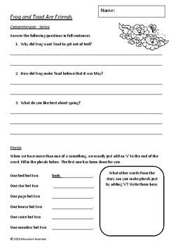 Frog and Toad Are Friends by Arnold Lobel - 10 Worksheets | TPT