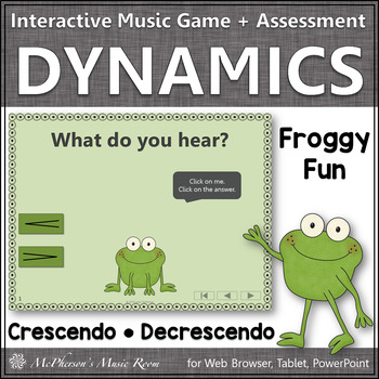 Preview of Dynamics Crescendo Decrescendo Interactive Music Game + Assessment {Froggy Fun}