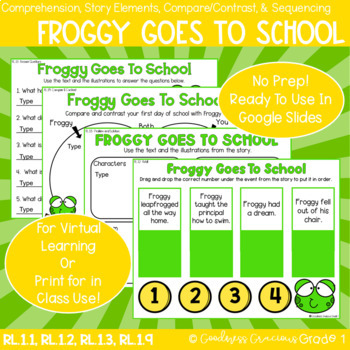 Preview of Froggy Goes To School Retell, Comp, Story Elements, & Compare/Contrast