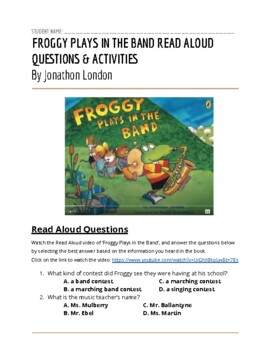 Preview of Froggy Plays in the Band Read Aloud Questions & Activity Sheets