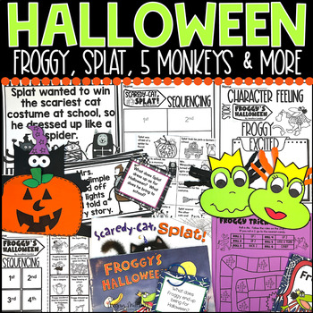 Preview of Froggy's Halloween Scaredy Cat Splat & Click Clack Boo Book Companions bundle