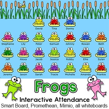 Preview of Frog Theme SMARTboard Attendance with Lunch Count for All Whiteboards