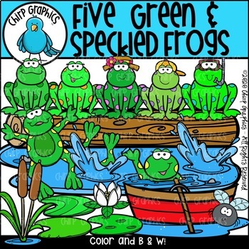 Preview of Five Green and Speckled Frogs Clip Art Set - Chirp Graphics