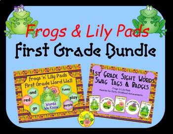 Preview of Frogs 'n' Lily Pads First Grade Word Wall Bundle