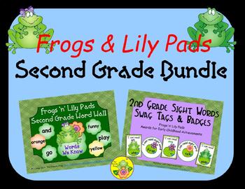 Preview of Frogs 'n' Lily Pads Second Grade Word Wall Bundle